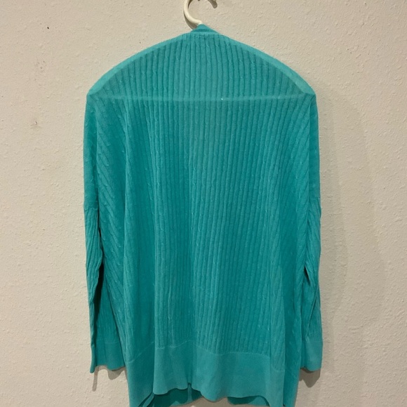 Vintage JCP Cardigan Aqua Linen Blend V-neck Long Sleeve Sweater Women’s Size 2X - Picture 2 of 10